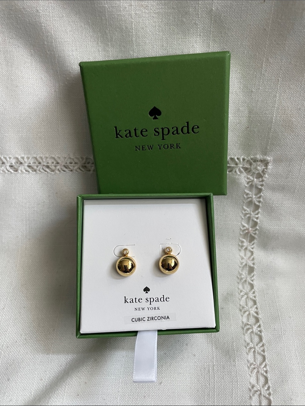 kate spade Gold Dome Stud Earrings with CZ Accent NWT